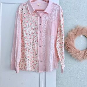 POL Pink and White Floral Button Down Shirt